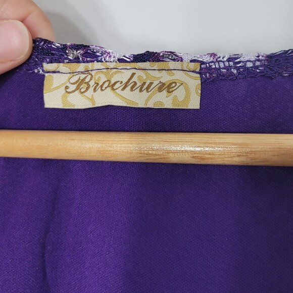 Brochure Women's Purple White Abstract Short Sleeve Scoop Neck Office Casual XL - Picture 7 of 10